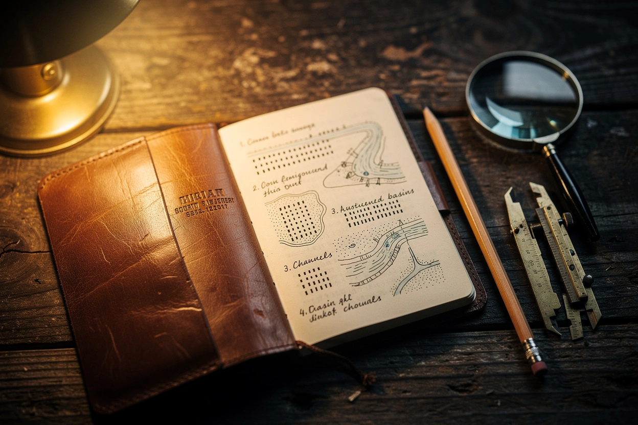 Aufgeschlagenes Feldnotizbuch